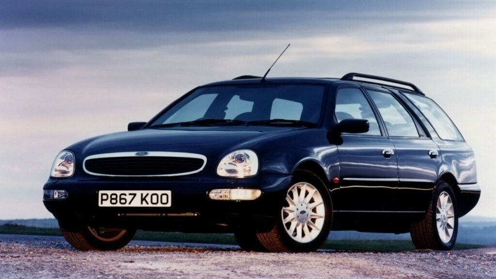 The Ford Scorpio MkII, a car with wide frog-like grille and plump rear, widely panned for its unattractive styling.