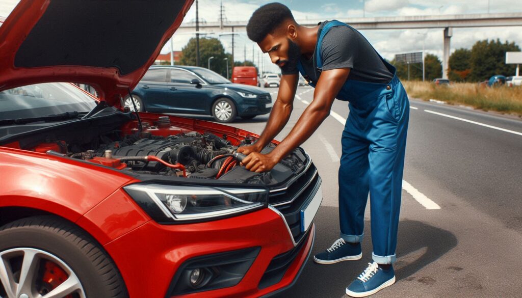 A man examining a car engine to determine what does it mean when a car makes a grinding noise.